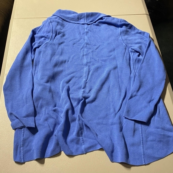 Talbots Blue Open Front Waterfall Cardigan Women's Medium Petite MP Layer EUC - Picture 2 of 6